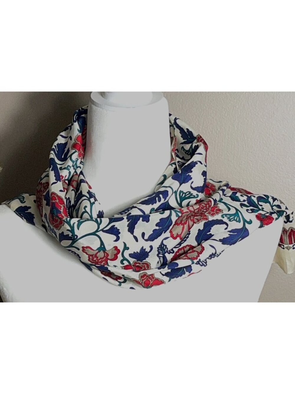 1986 Ginnie Johansen Silk Scarf Vtg Jewel Tones Floral Preppy Luxury Rectangular - Picture 4 of 7
